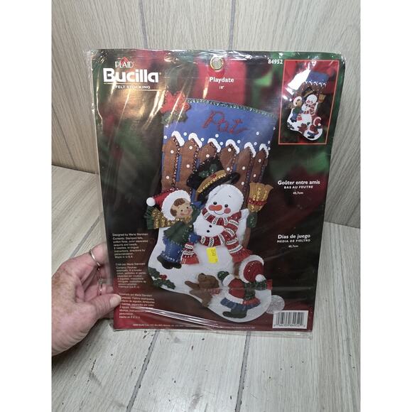 Vtg 2003 Bucilla 18 in Felt Christmas Stocking Kit 84952 Playdate Sealed Sequins - Picture 1 of 7